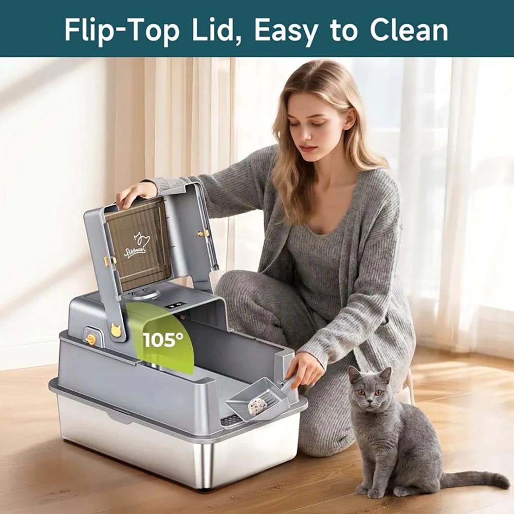 PalNests XXL Stainless Steel Cat Litter Box, Gray