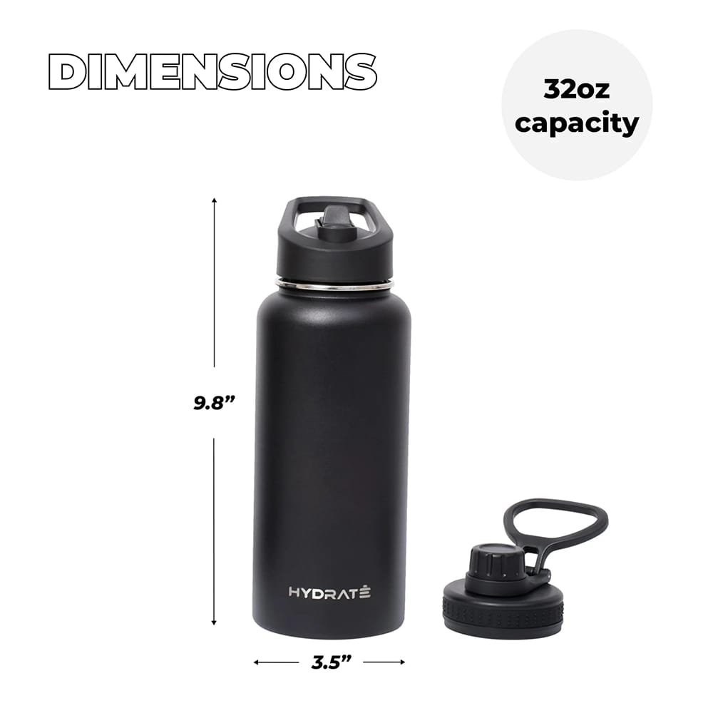 HYDRATE 32 oz Water Bottle, Black