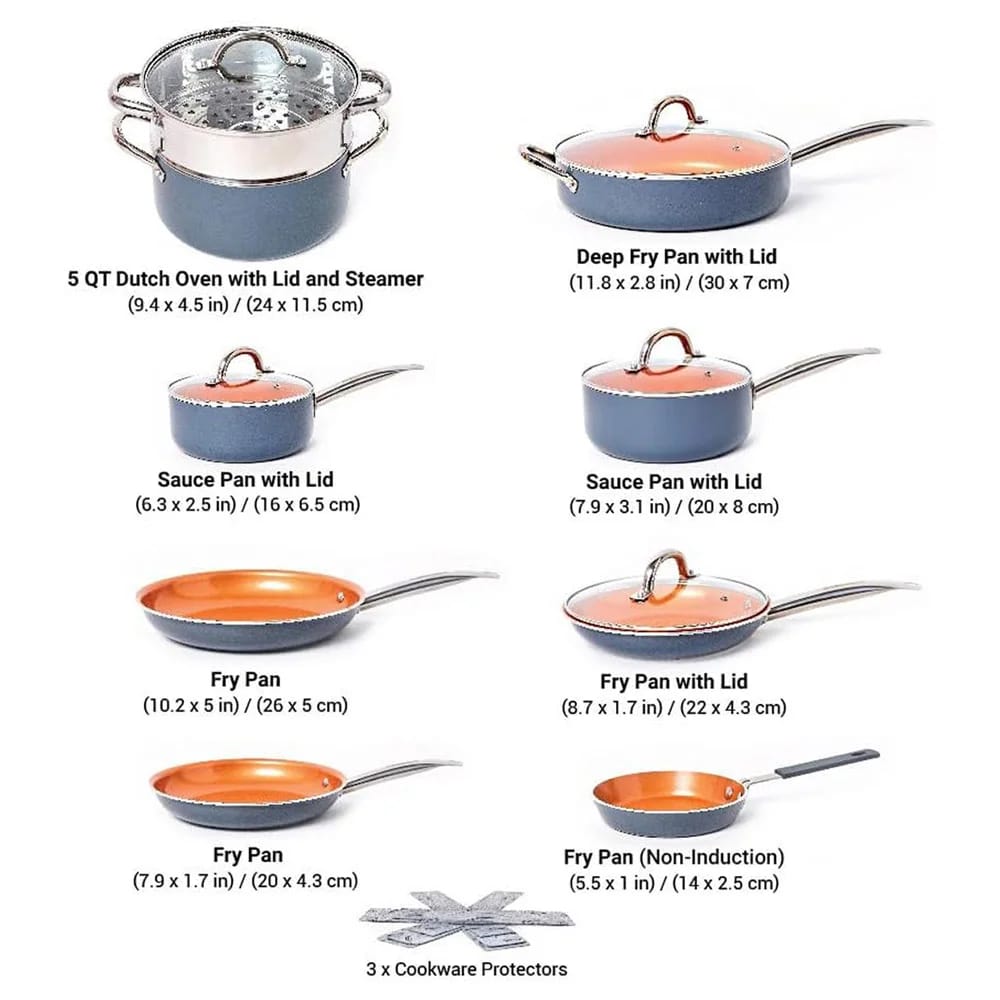 Mueller UltraClad 14-Piece Kitchen Cookware Set, Copper