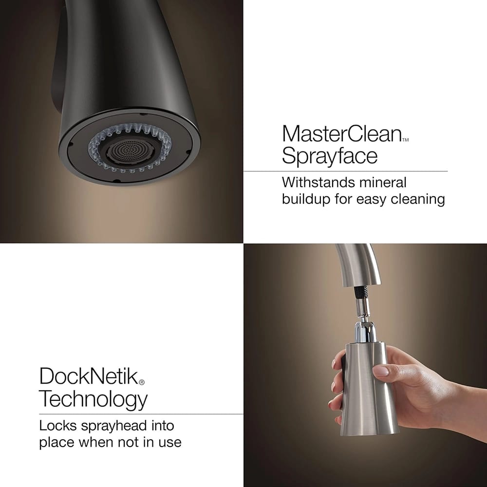 KOHLER Pull-Down Kitchen Sink Faucet, Matte Black/Brass