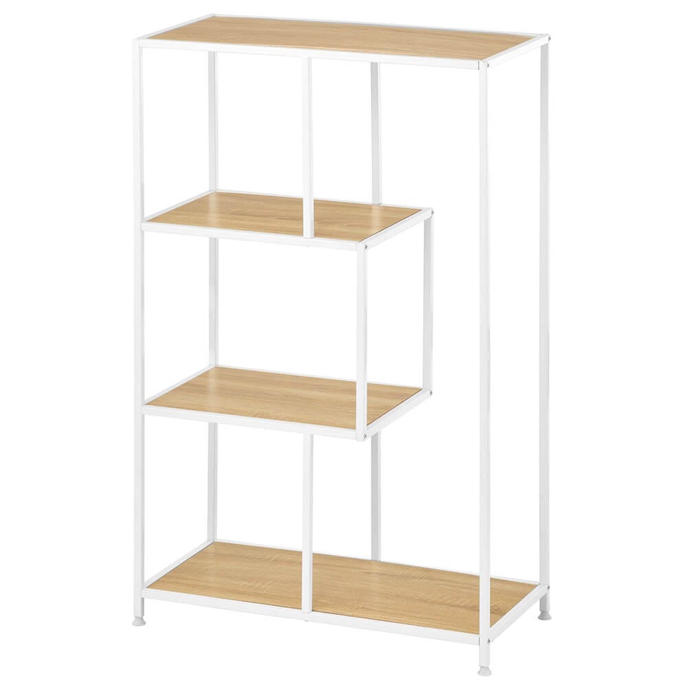 mDesign Mid-Century 4-Tier Storage Bookshelf, White/Modern Oak
