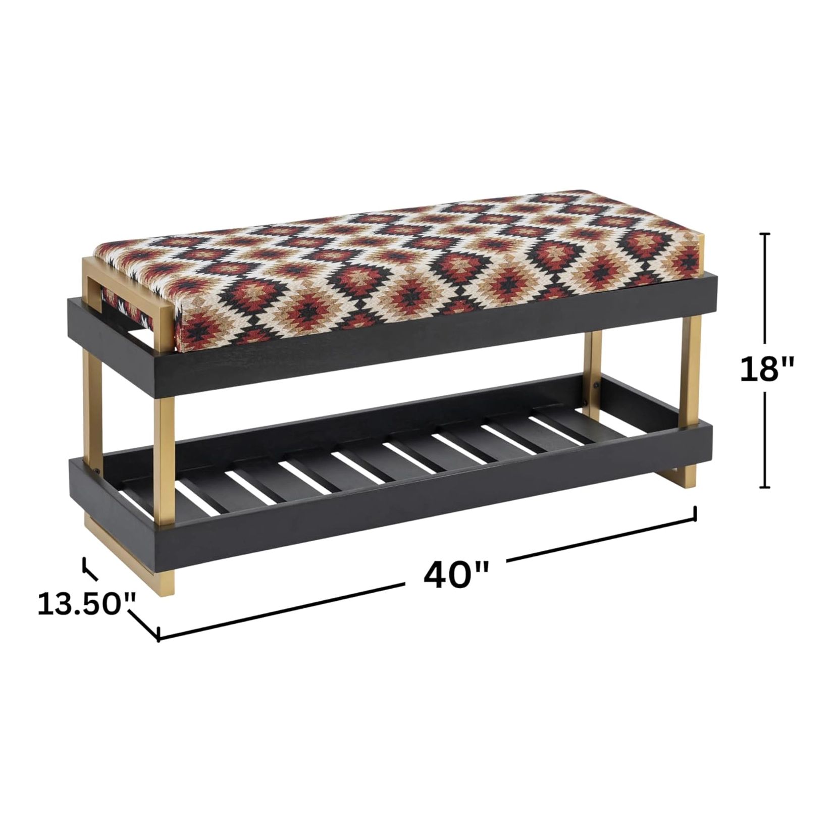 Albany Living Upholstered Bench with Wooden Shoe Rack, Red/Black