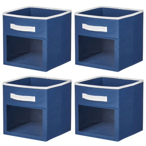 mDesign Fabric Storage Cube, Navy/White, 4 Pack