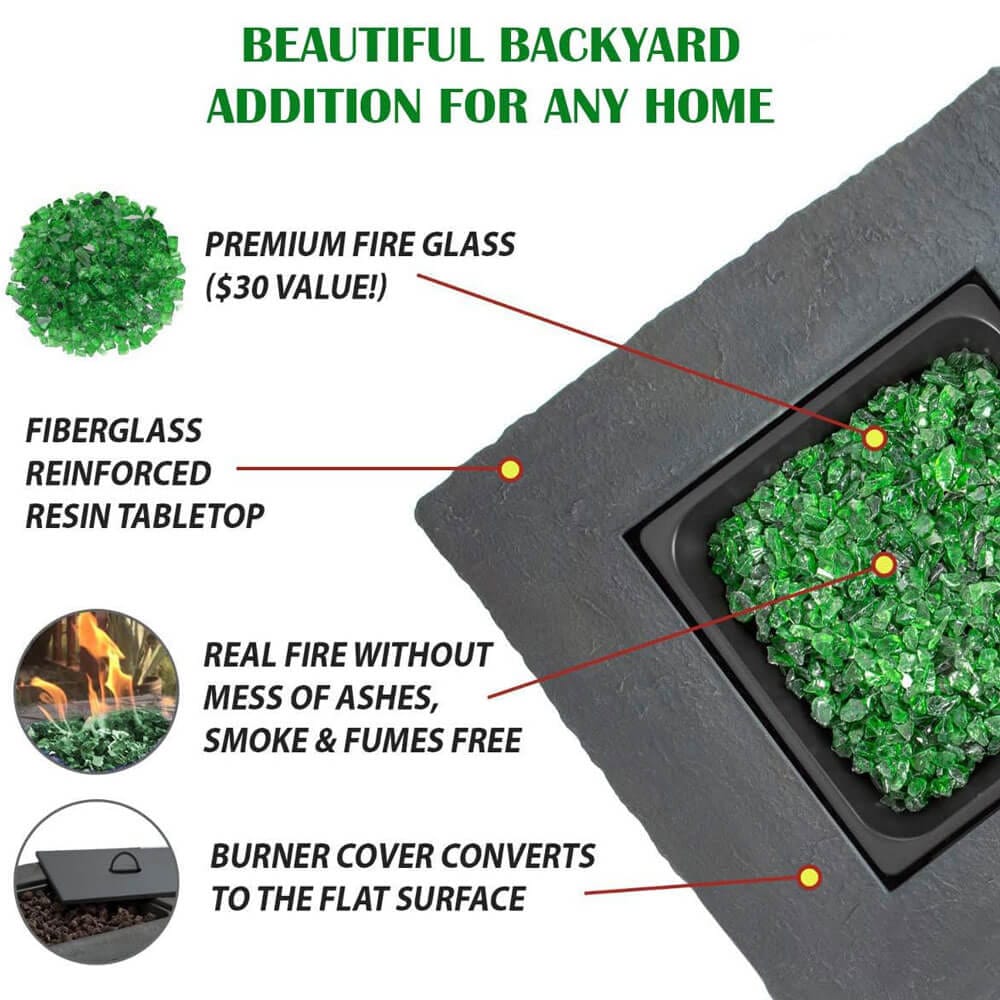 Endless Summer 30" Outdoor Propane Gas Fire Pit, 50,000 BTU, Green Fireglass