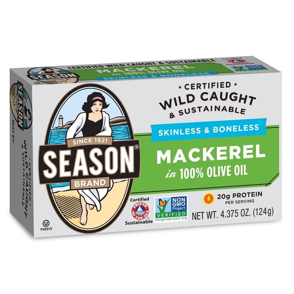 Season Brand Skinless and Boneless Fillets of Mackerel in Olive Oil, 4.37 oz