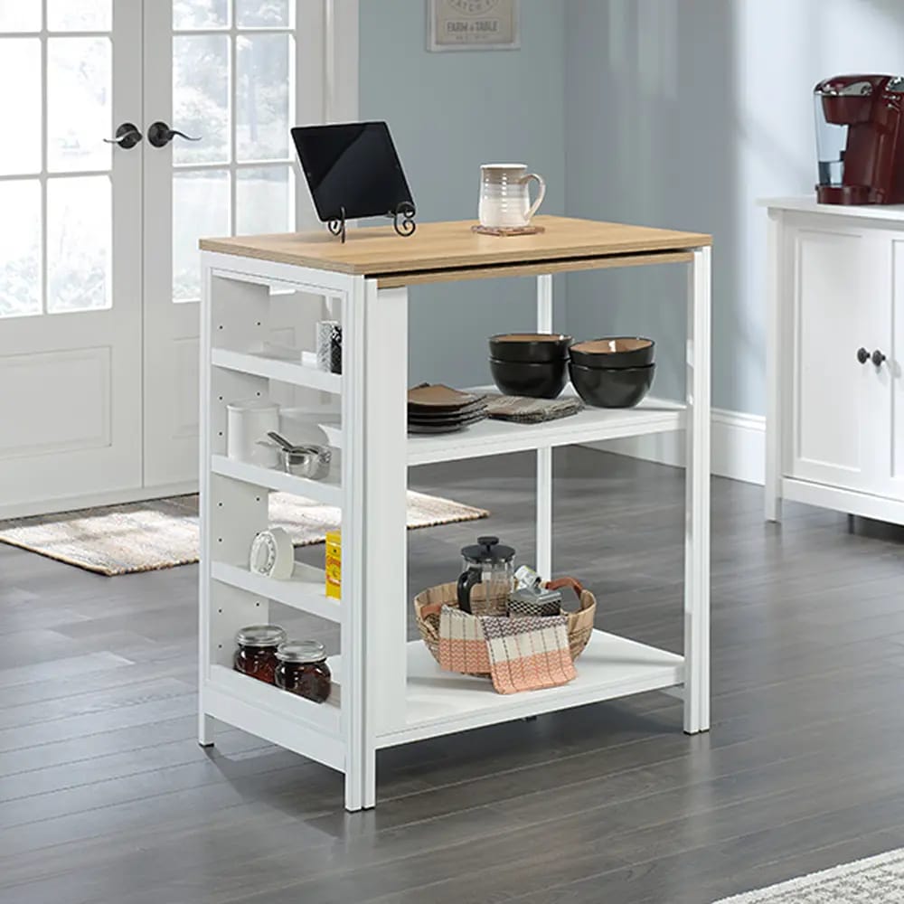 Sauder Wood and Metal Kitchen Island with Storage, White