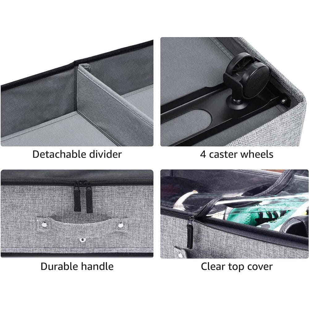 Under Bed Clear Top Storage Solution with Wheels, Set of 2, Gray