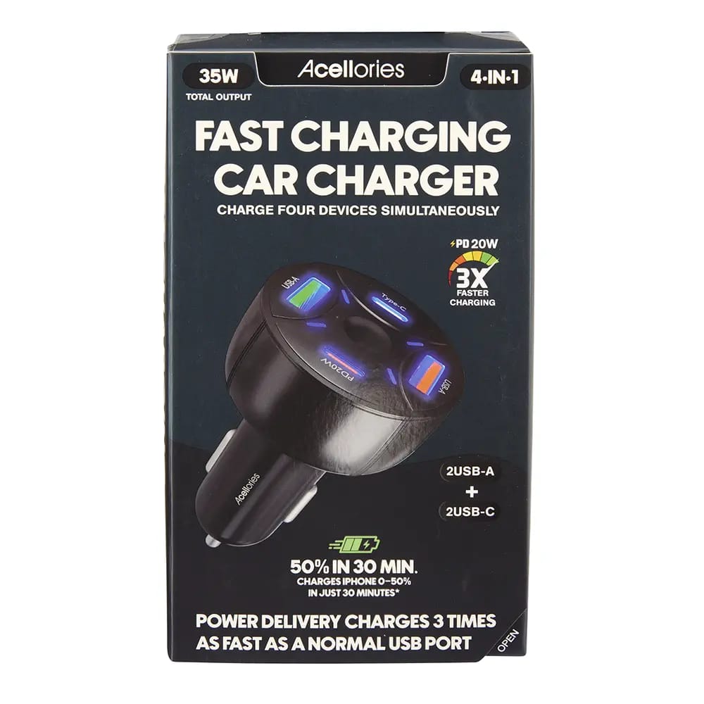 Acellories 4-In-1 Fast Charging Car Charger