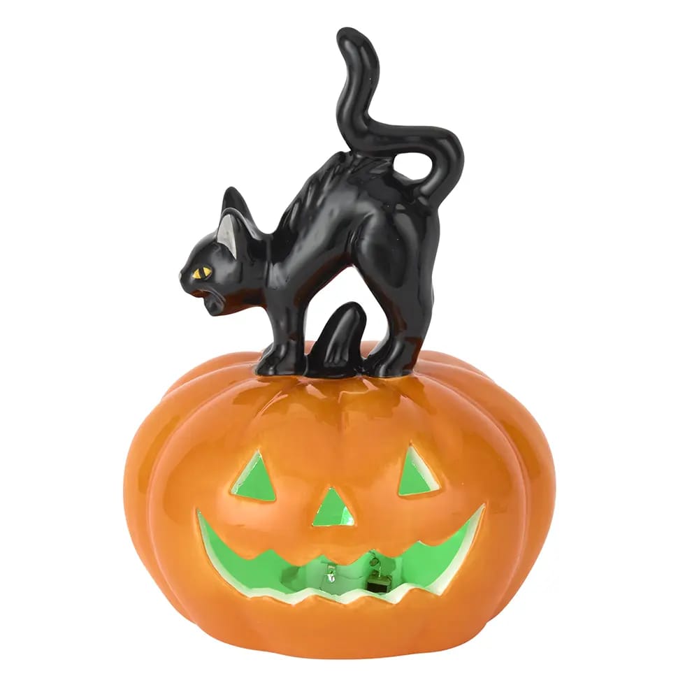 Black Cat On Pumpkin LED Ceramic