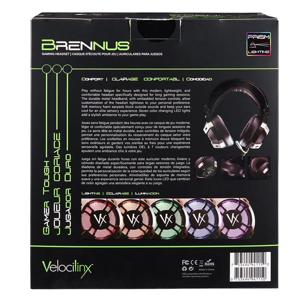 Velocilinx Surround Sound USB Gaming Headset, Silver/Black