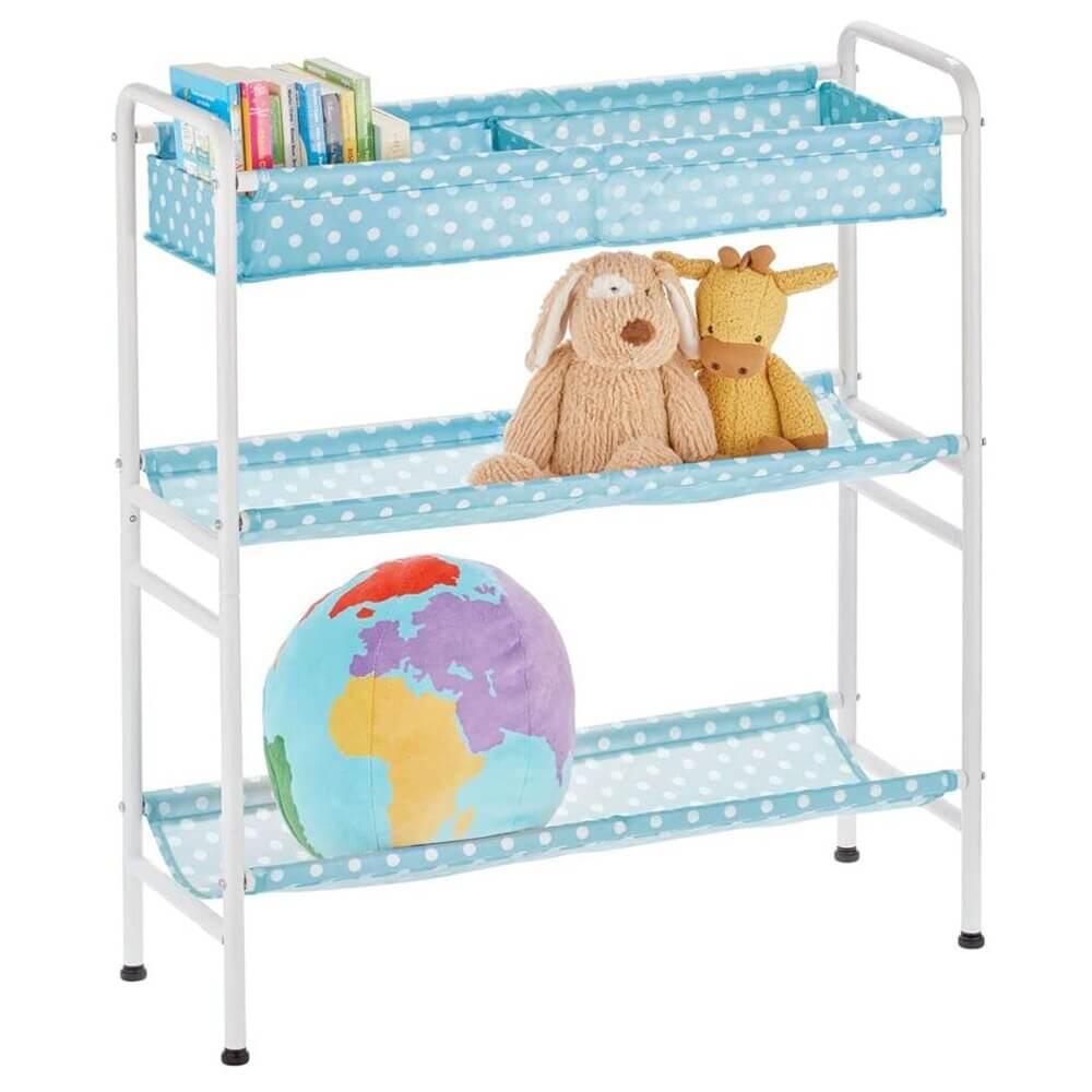 mDesign 3-Tier Kids Toy Box Storage Cart, Turquoise/White