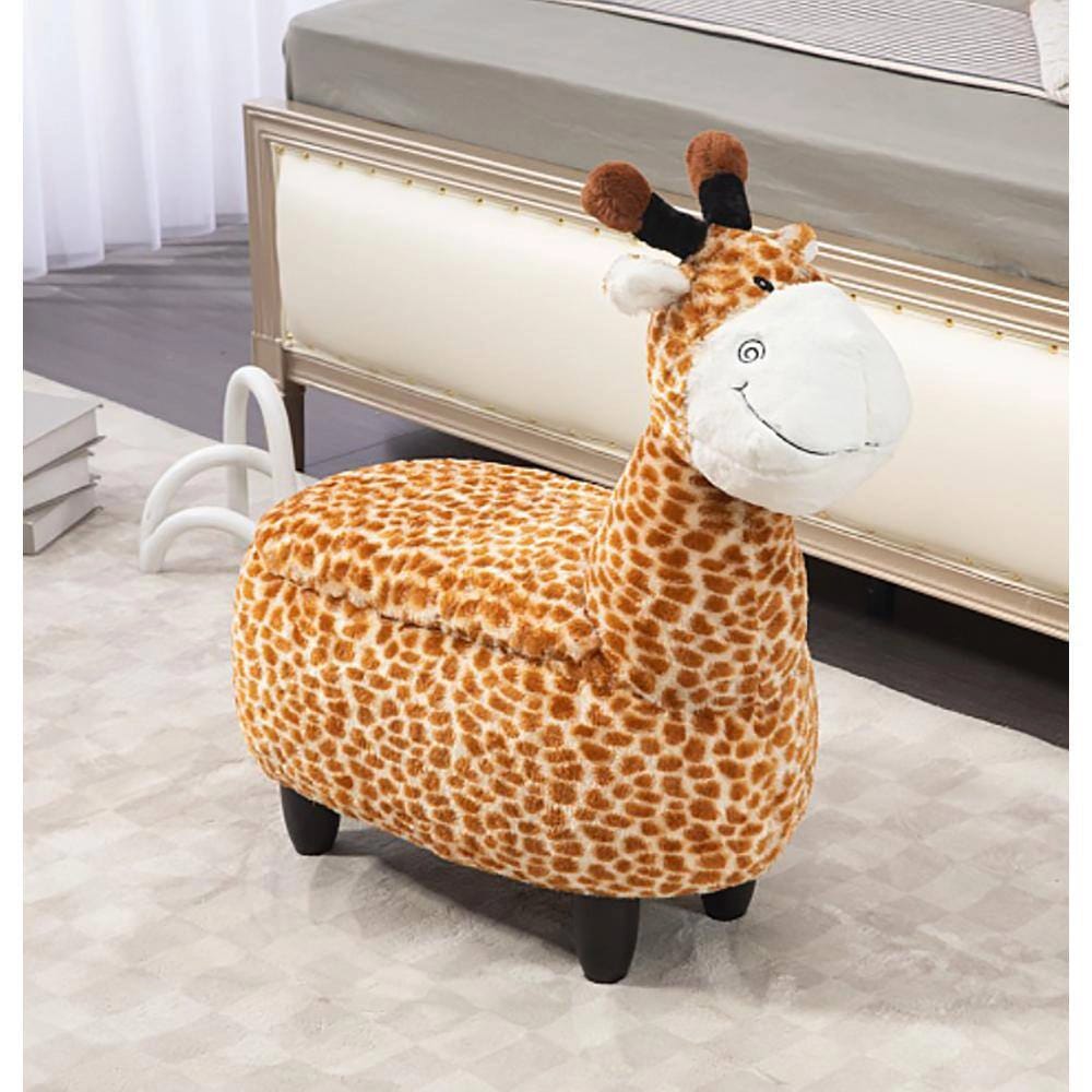 Home 2 Office Faux Fur Kids Giraffe Storage Ottoman, Brown