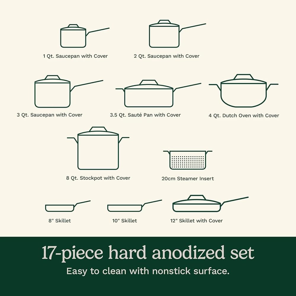 Cuisinart Nonstick Hard Anodized 17 Piece Cookware Set, Black