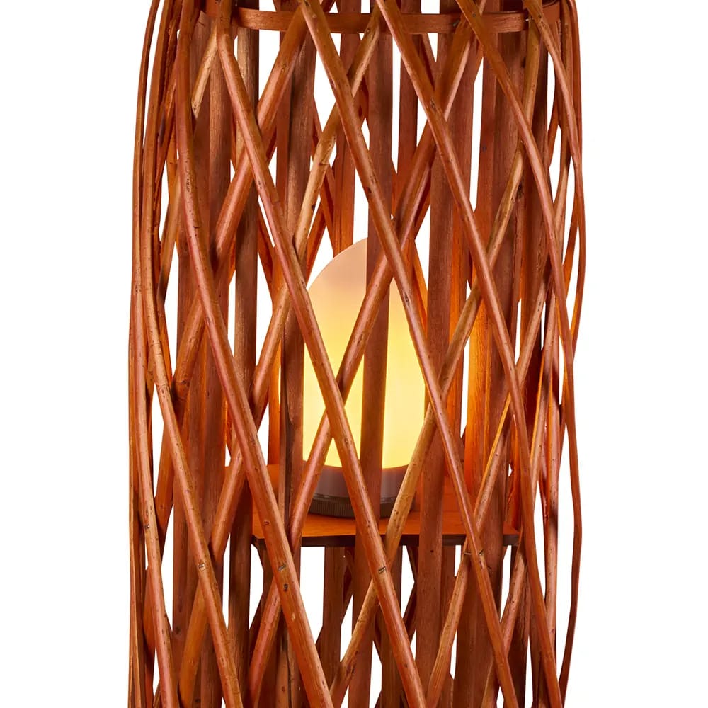 Barbara King Square Wicker Lantern With Remote, Burnt Orange, 28"