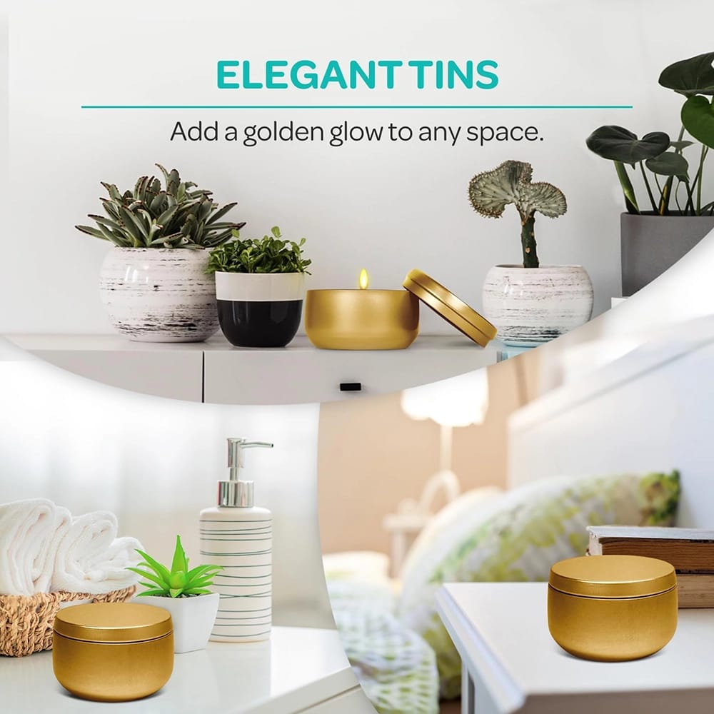 Hearts & Crafts 8 oz. Round Metal Candle Jars with Lids, Gold, 24 Pack