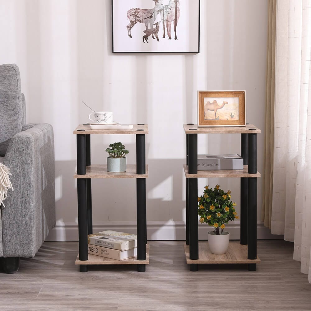 Turn-N-Tube End Table, Set of 2, Oak/Black