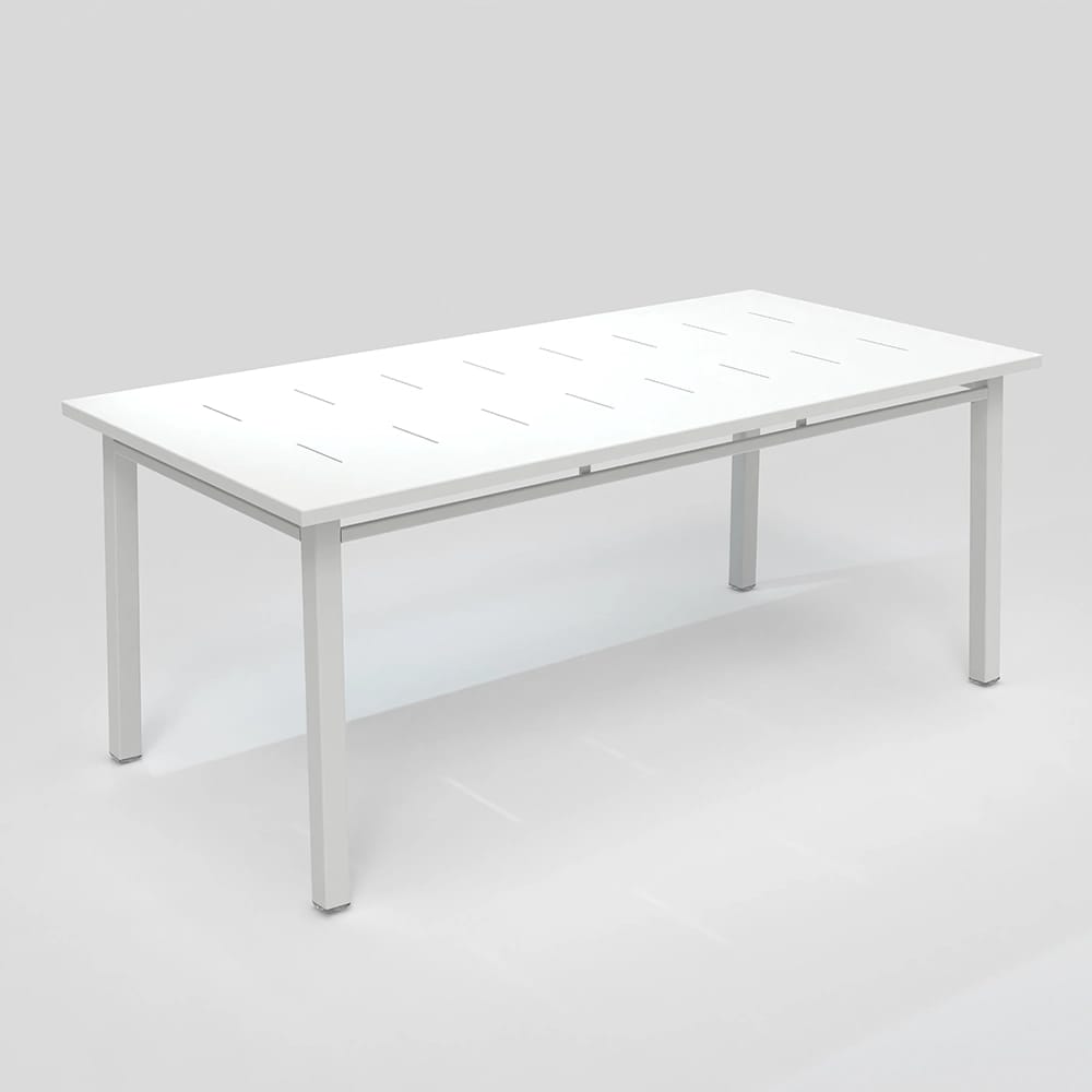 Maiori Aluminum Rectangular Long Patio Dining Table with Umbrella Hole, Blanc