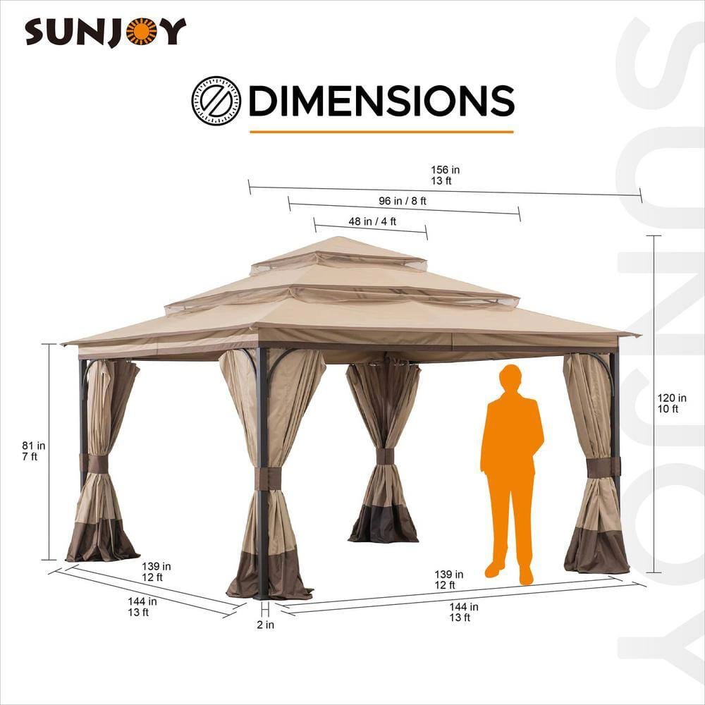 13' x 13' Soft Top Gazebo with Netting and Curtains, Brown