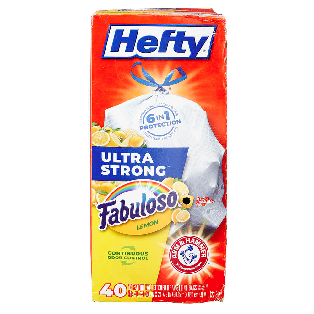 Hefty Ultra Strong Fabuloso Lemon Scent 13 Gallon Trash Bags, 40 Count