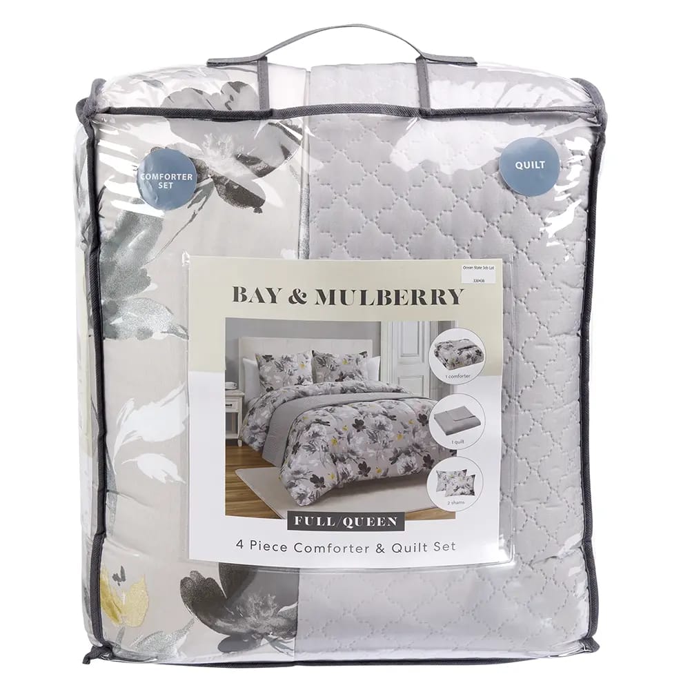 Bay & Mulberry Full/Queen 4 Piece Comforter & Quilt Set
