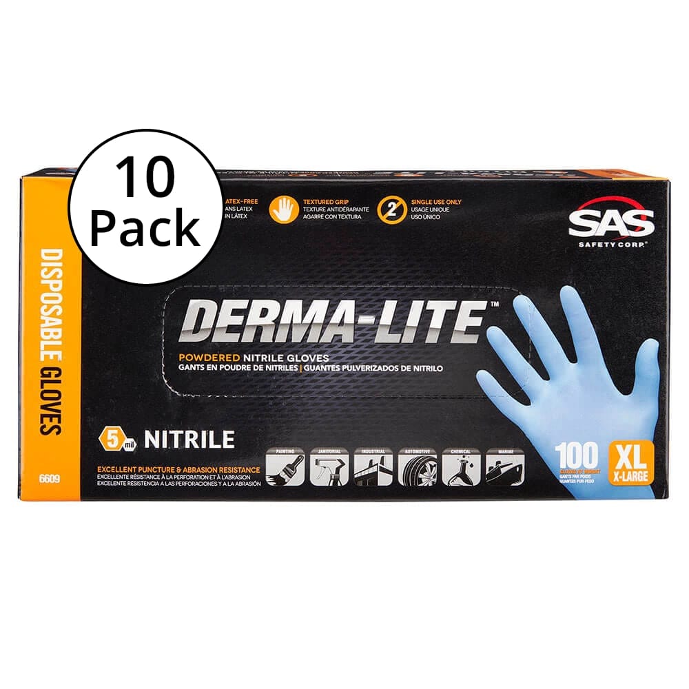 Derma-Lite Powdered Nitrile Disposable XL Gloves, 100 ct, 10-Pack