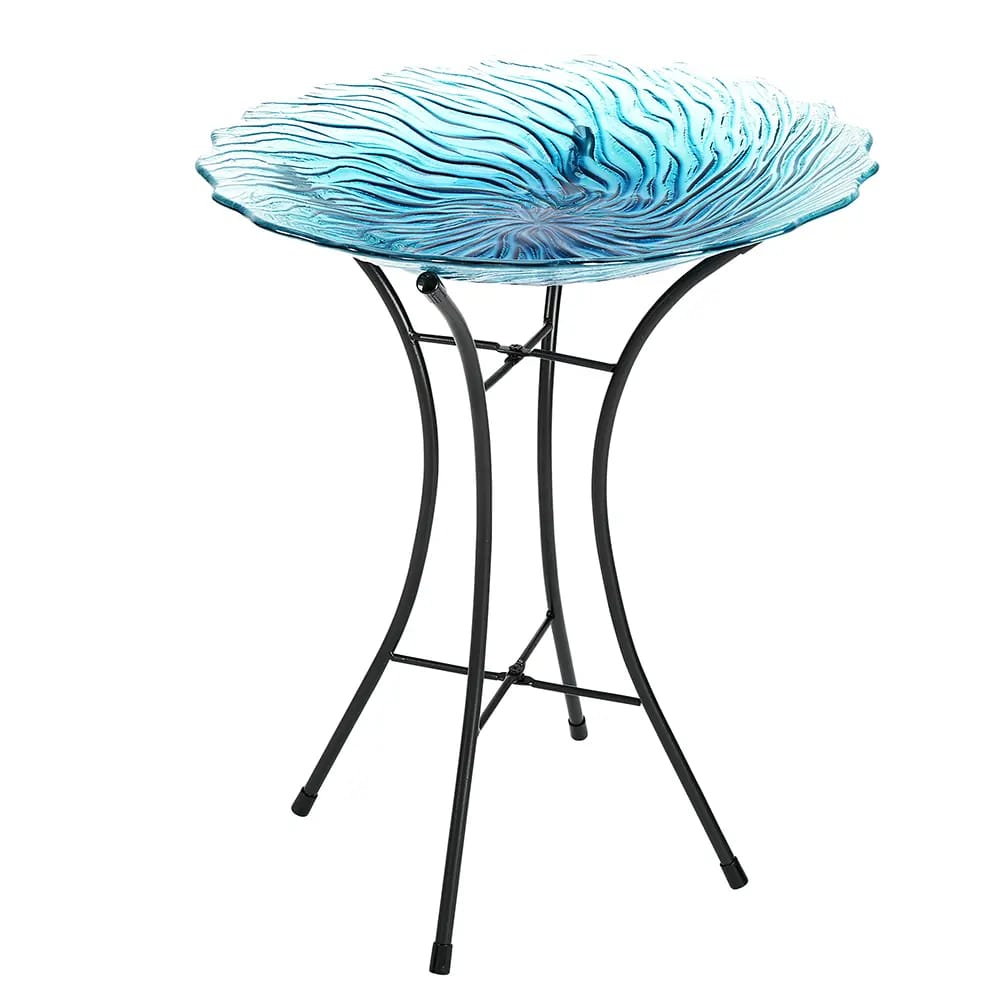 Glass Wave Bird Bath, Blue 16"