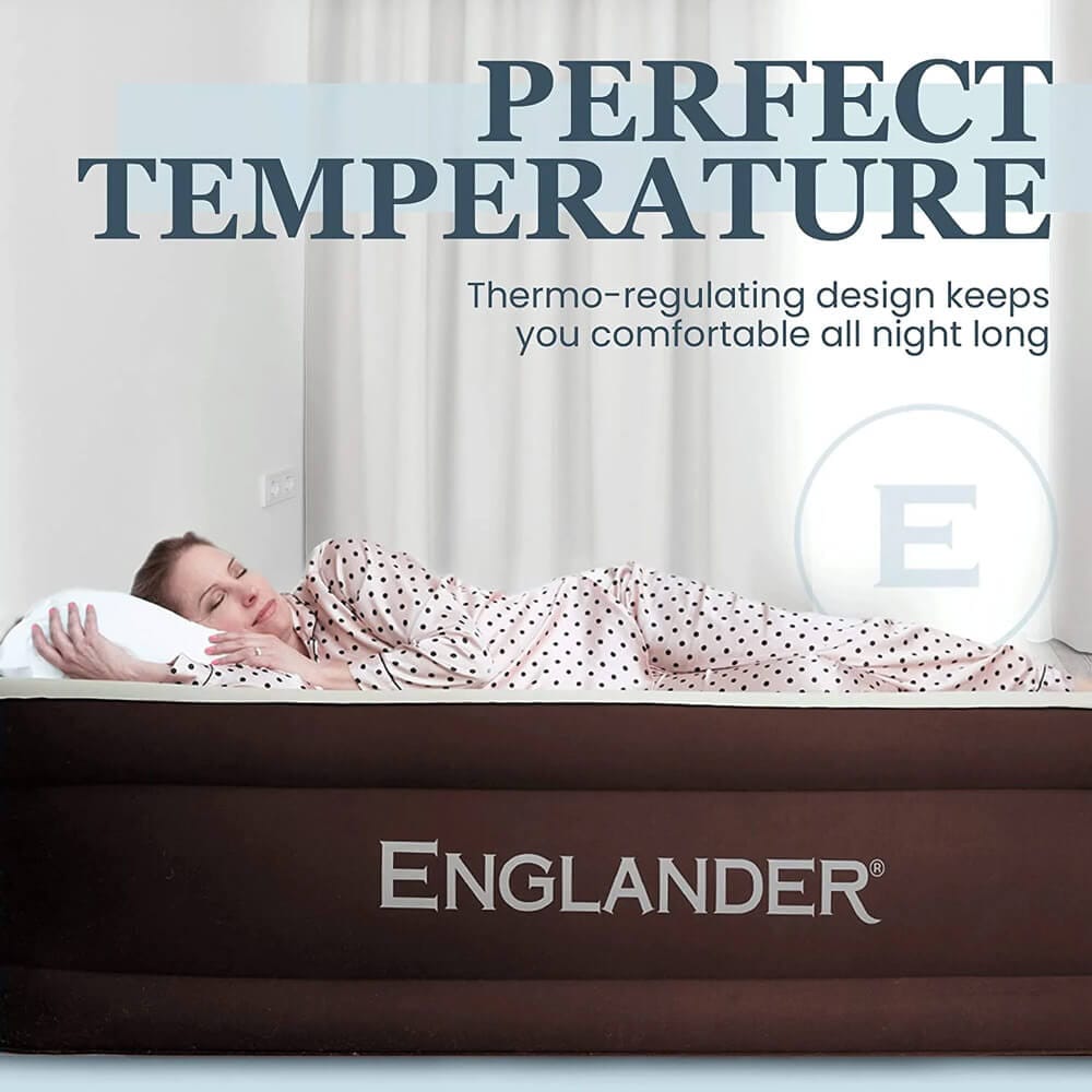 Englander Twin Double-High Air Mattress with Built-In Pump