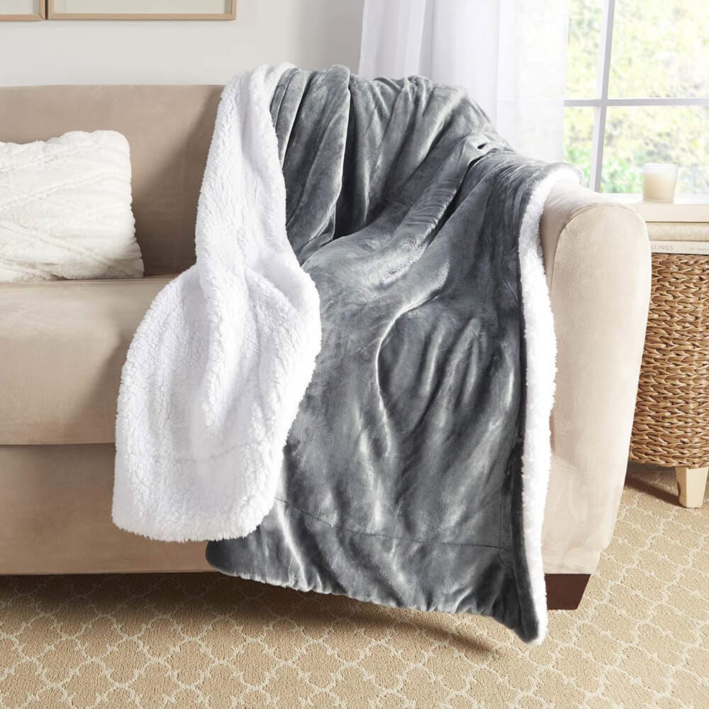 Genteele 50" x 60" Velvet Berber Throw with Super Luxurious Feel, Gray