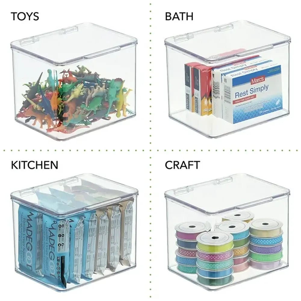 mDesign Plastic Stackable Storage Box with Hinge Lid, 8 Pack