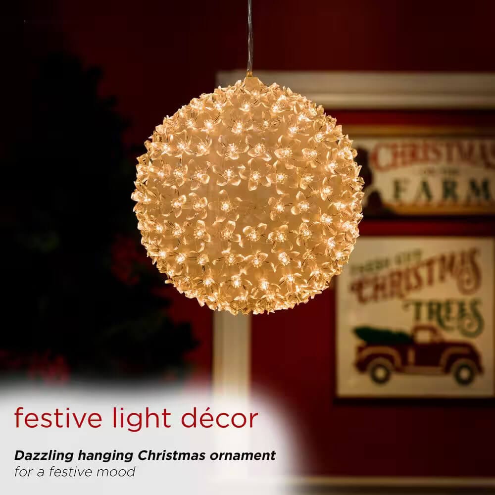 Alpine 8" Twinkling Sphere Christmas Ornament with Warm White LED Lights