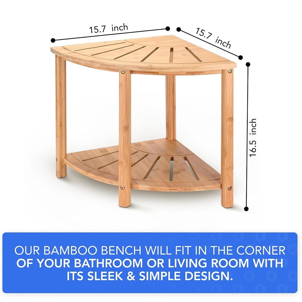 Bamodi Bamboo Corner Stool with Storage Shelf