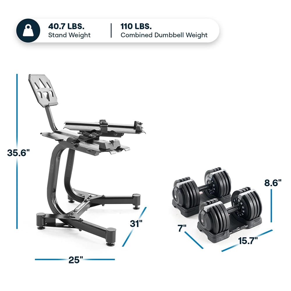 Echelon Adjustable Dumbbells Set with Stand, 7-52.5 lbs