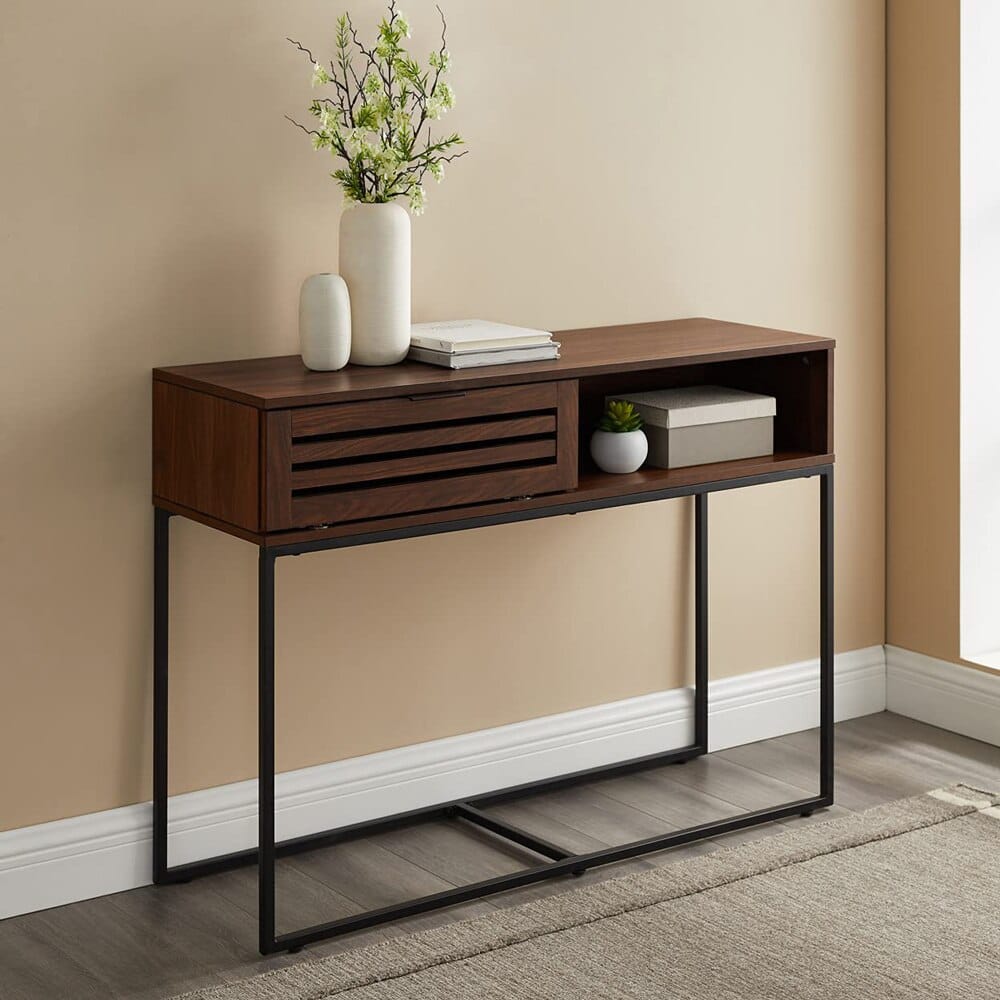 Walker Edison Modern Slatted Entryway Accent Table, Dark Walnut