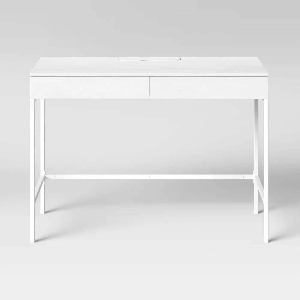Loring Wood Desk with Drawers, White