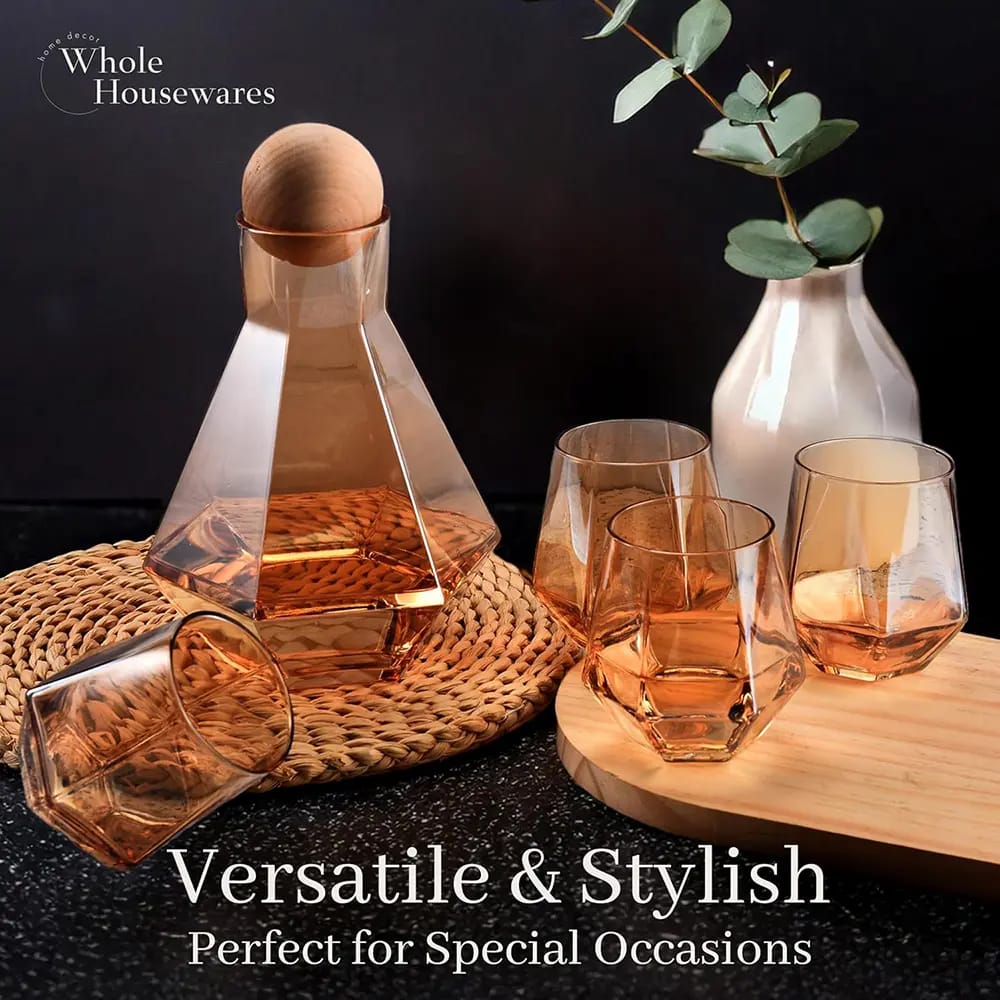 Whole Housewares Diamond Inspired Wine Glasses, Gold, Set of 5