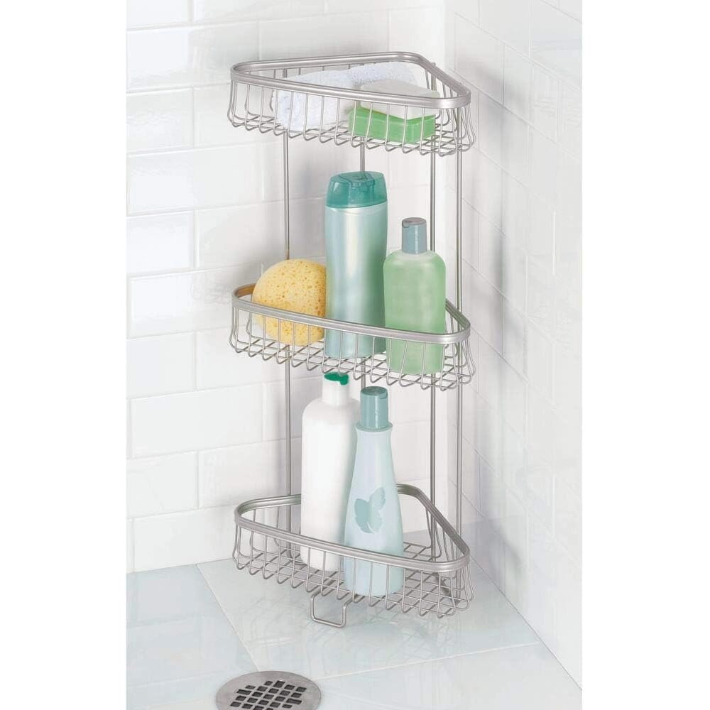 mDesign 3-Tier Bathroom Corner Shower Shelf, Satin