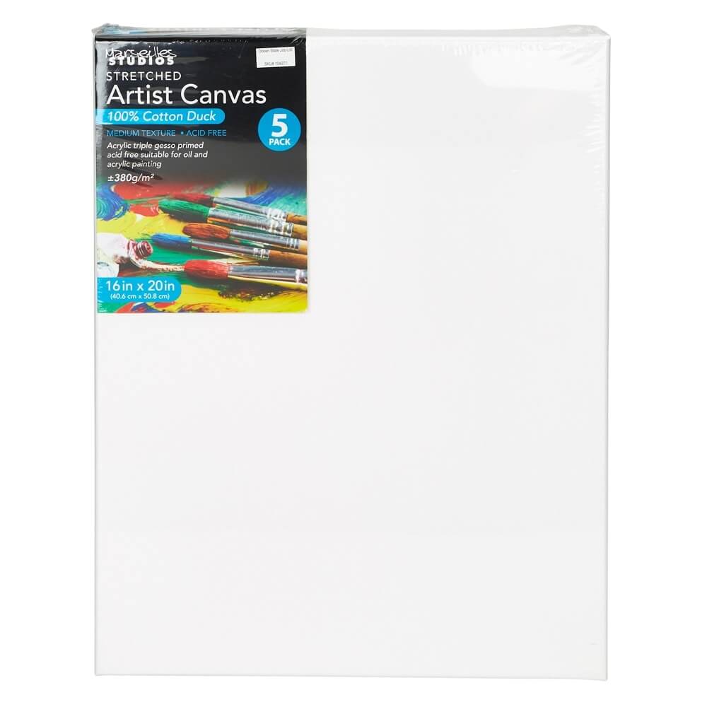 Marseilles Studios Stretched Cotton Artist Canvas, 16" x 20", 5-Count