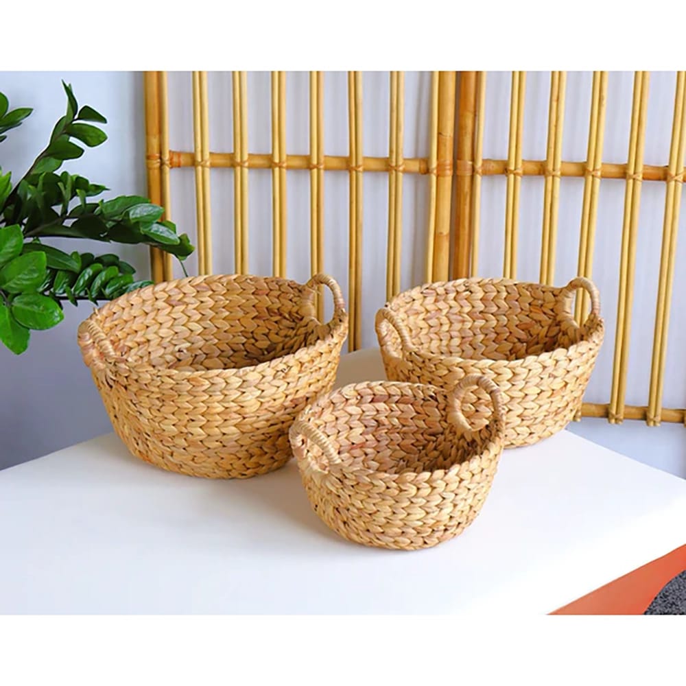 Water Hyacinth Catchall Baskets, Natural, Set of 3
