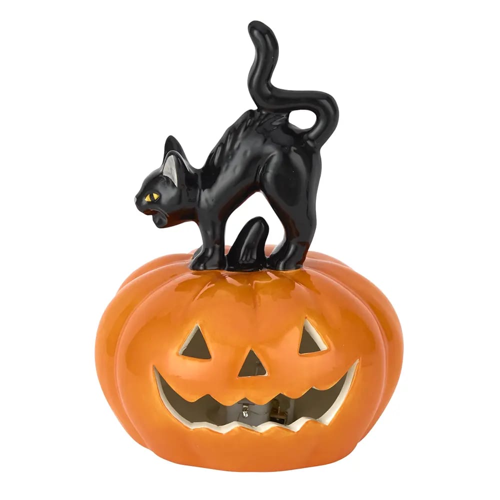 Black Cat On Pumpkin LED Ceramic
