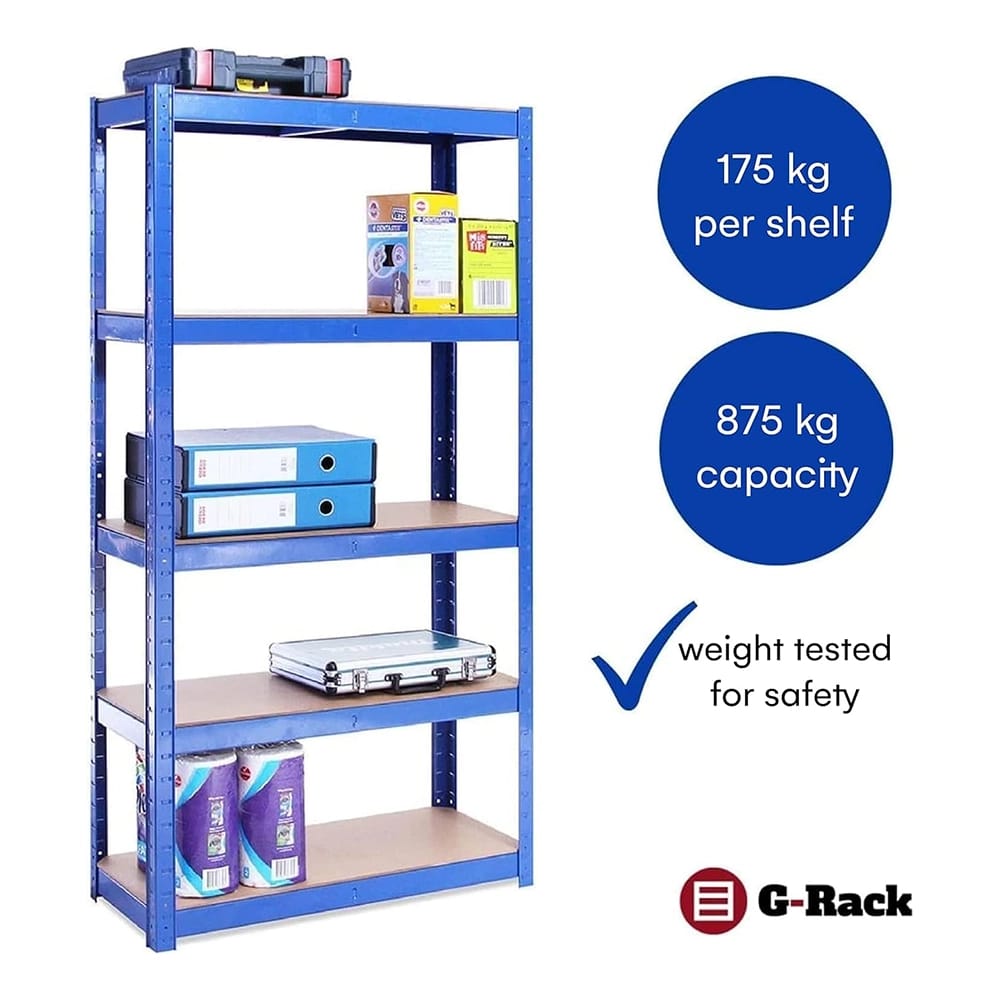 G-Rack 5-Tier Garage Shelving Unit, 47" x 18" x 71", Blue