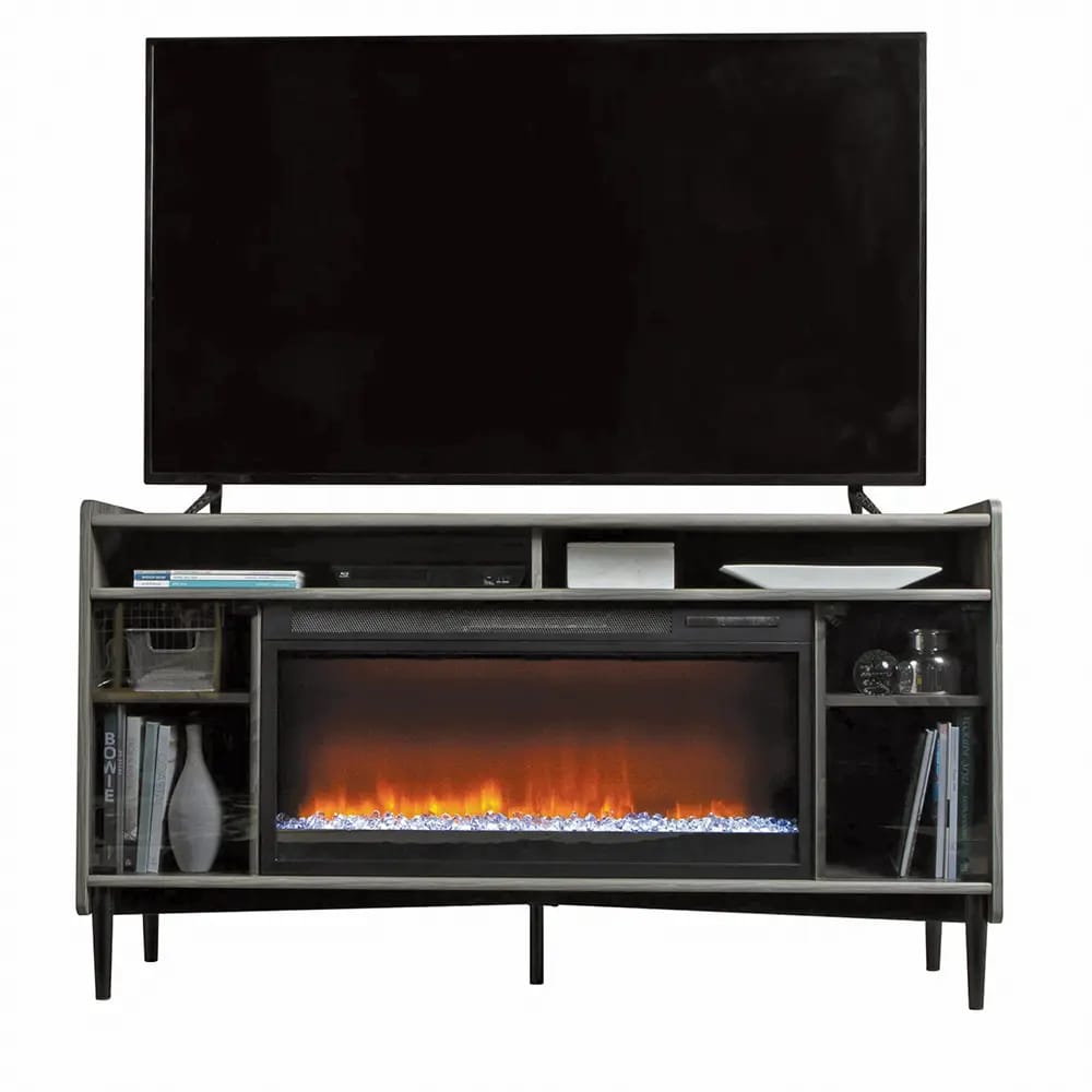 Sauder Harvey Park Fireplace TV Credenza with Glass Doors, Jet Acacia
