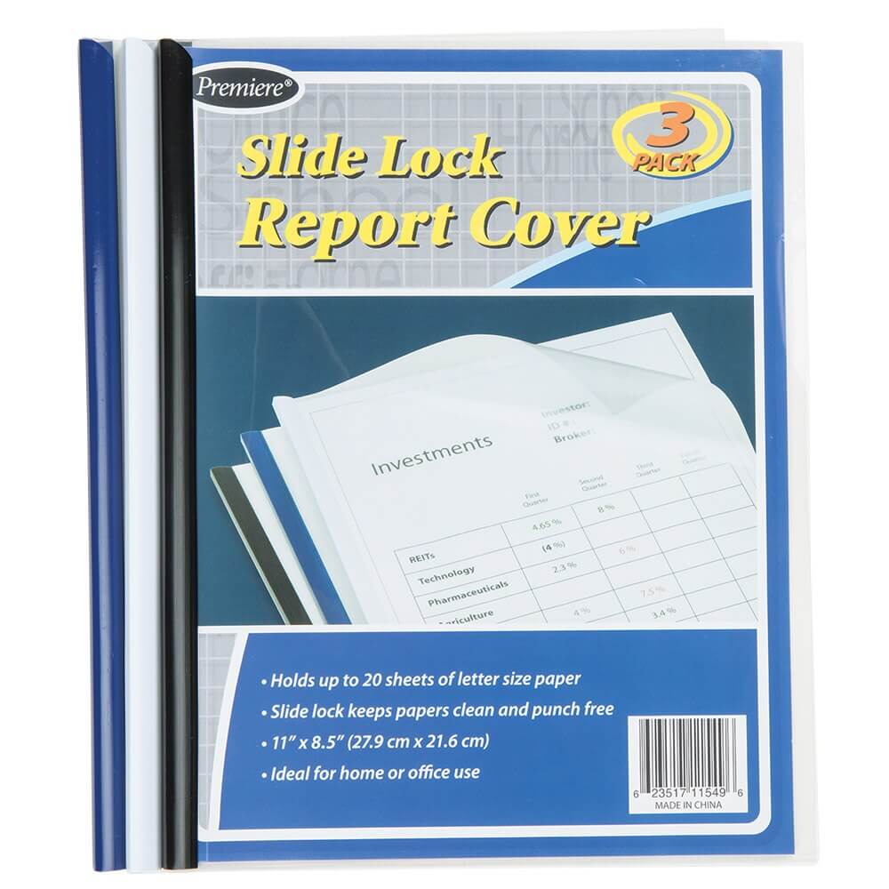 Premiere Slide Lock Report Covers, 3 Count