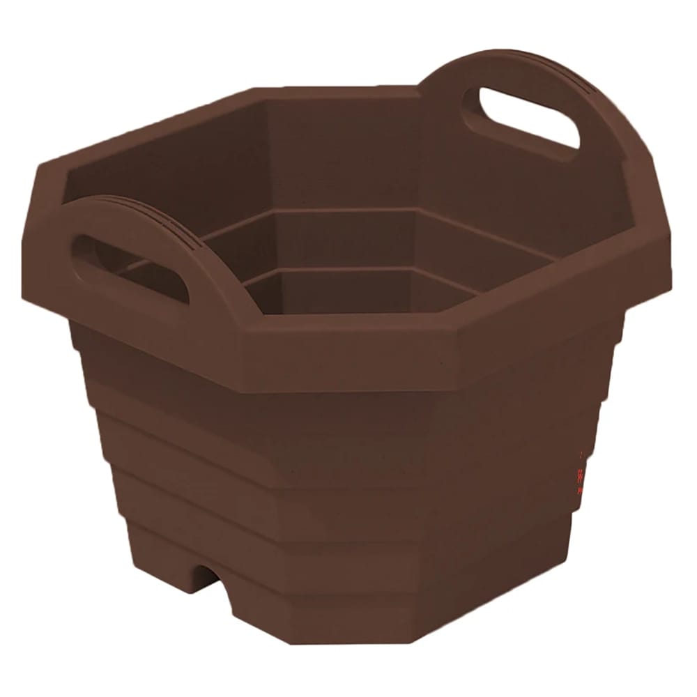 JEJ Astage 12.5" Plastic Octagon Planter, Dark Brown
