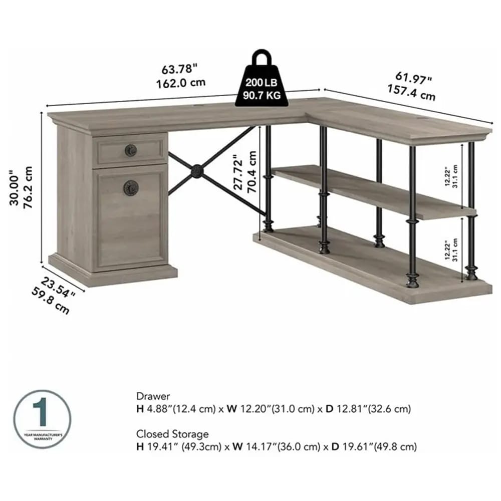 Bush Home Coliseum Designer L Shaped Desk with Storage, Driftwood Gray