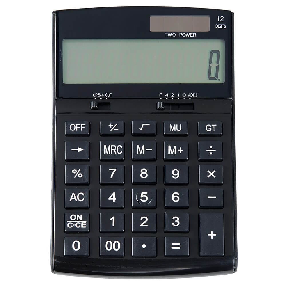 School Supplies Solar Powered 12-Digit Desktop Calculator with Battery Back-Up