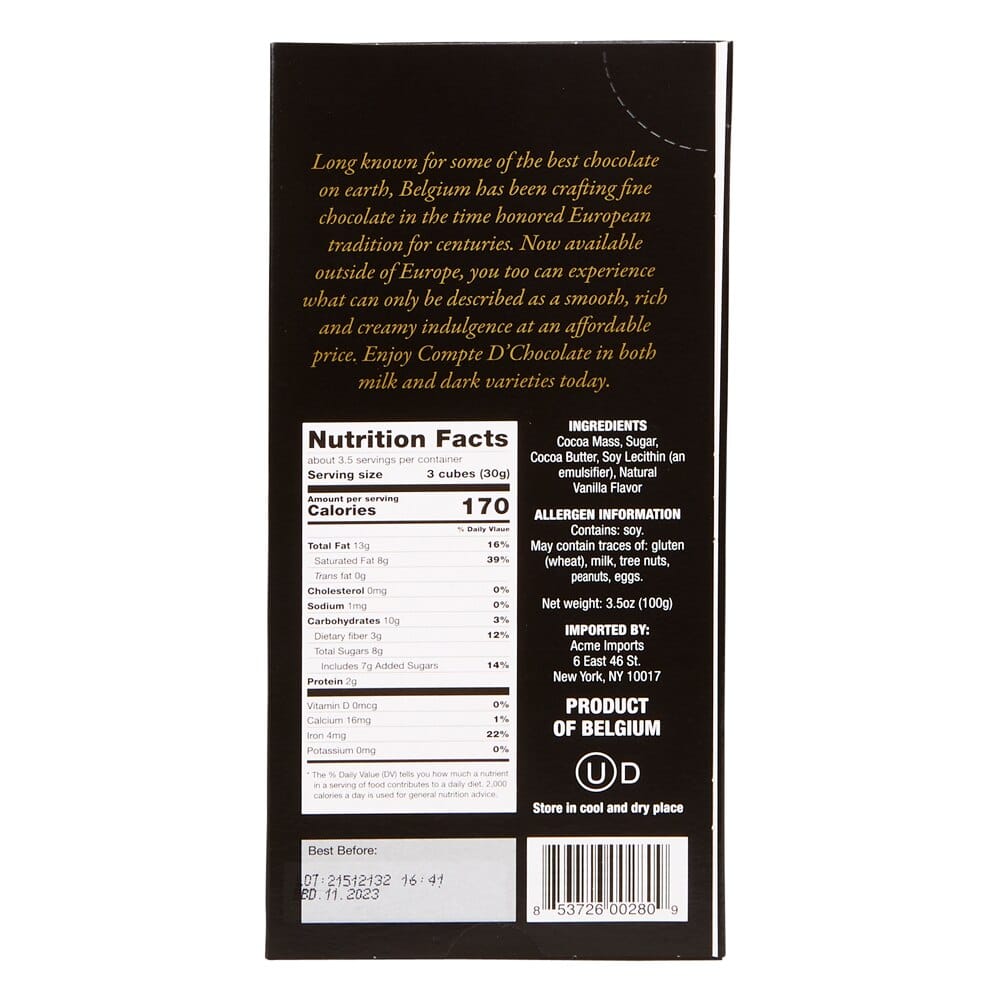 Fine Belgian Extra Dark Chocolate, 3.5 oz