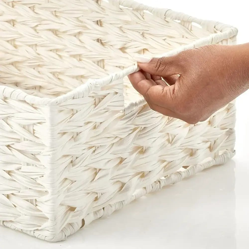 mDesign Woven Kitchen Pantry Food Storage Basket, White, 6 Pack