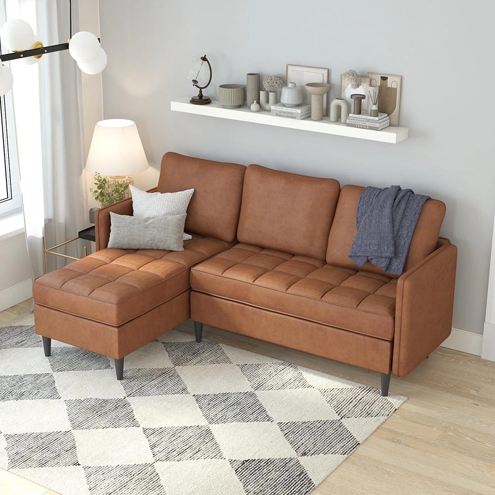 Dorel Home Xandor Modular Sectional Sofa with Storage Chaise, Camel Faux Leather