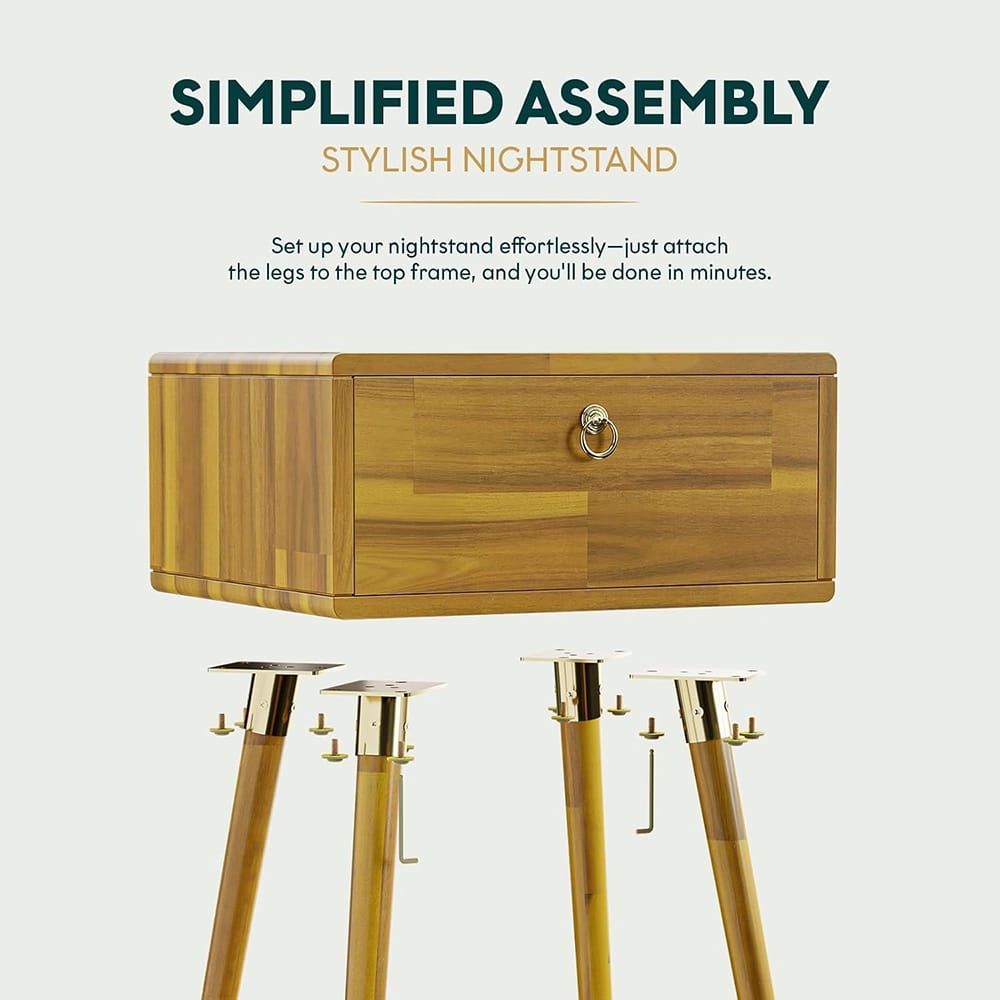 Bme Alden Wood 1-Drawer Nightstand, Natural