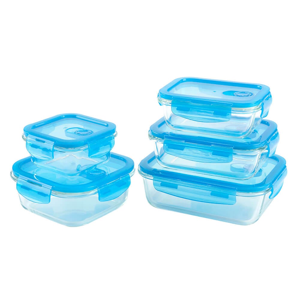 Superior Gourmet Glass Food Containers with Lids, 10 Piece Set